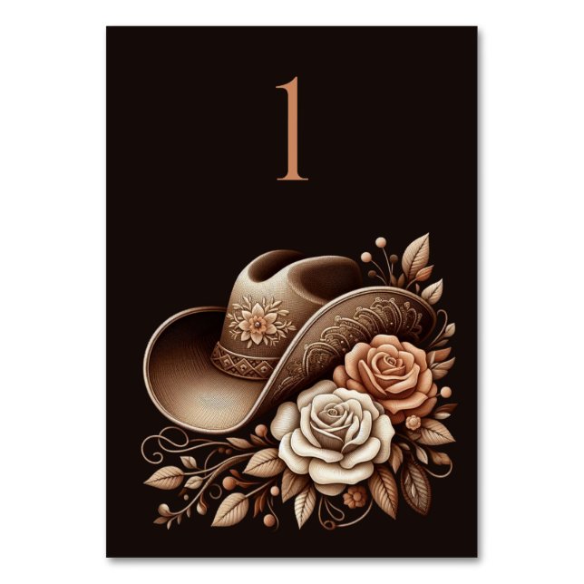 Country Western Cowgirl Hat with Flowers Table Number (Front)