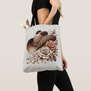 Country Western Cowgirl Hat with Flowers Tote Bag
