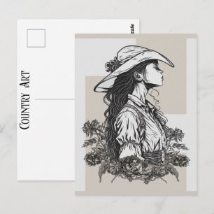 Country Western Cowgirl In A Breeze Cowboy Art Postcard