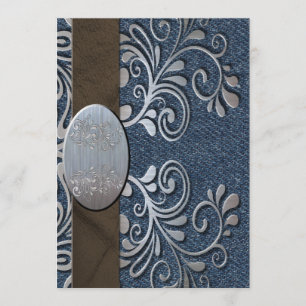 Country Western Denim Silver Buckle Wedding Invitation