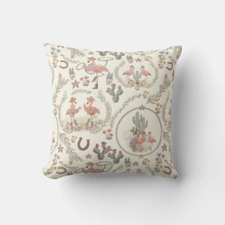 Country Western Flamingo Throw Pillow
