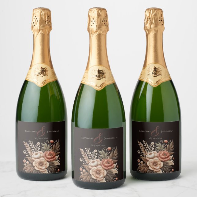 Country Western Flowers Sparkling Wine Label (Bottles)