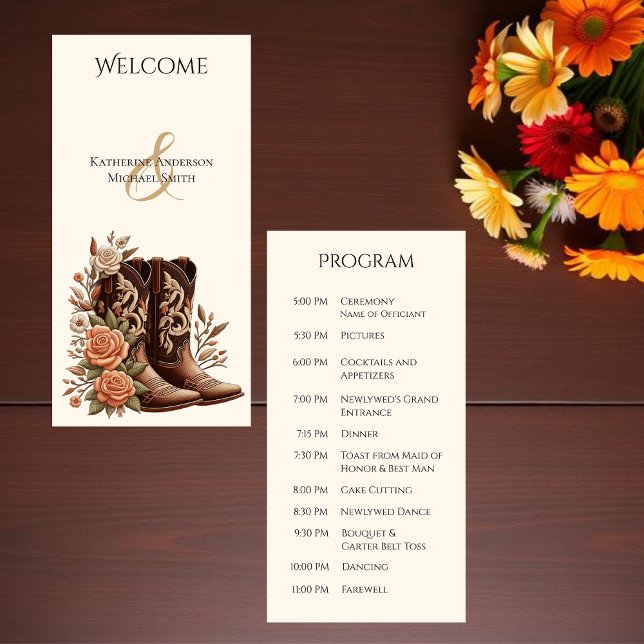 Country Western Flowers with Cowboy Boots (Wedding Program-Country Western-Flowers with Cowboy Boots)
