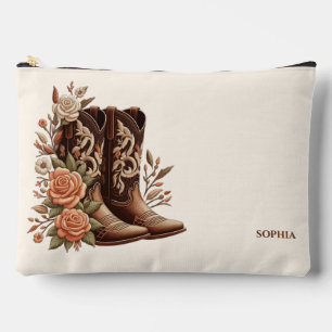 Country Western Flowers with Cowboy Boots Accessory Pouch