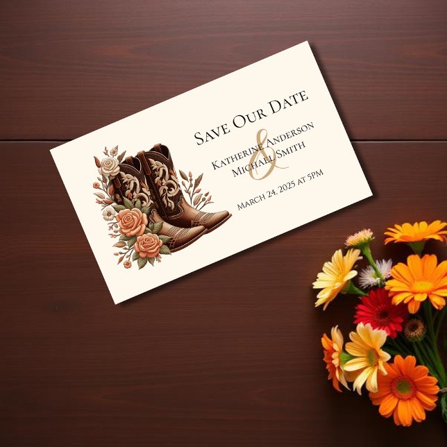 Country Western Flowers with Cowboy Boots Business Card (Country Western Flowers with Cowboy Boots Save the Date)