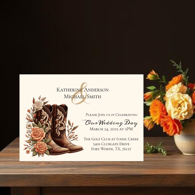 Country Western Flowers with Cowboy Boots Invitation (Country Western Flowers with Cowboy Boots Invitation)