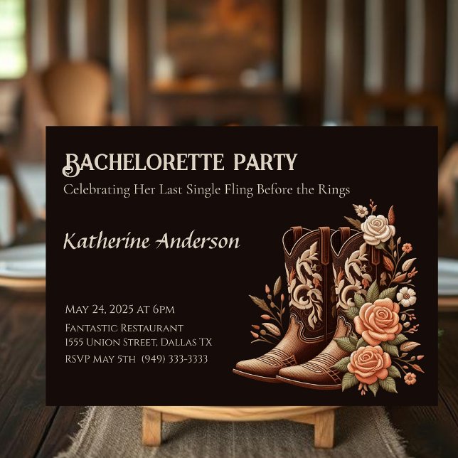 Country Western Flowers with Cowboy Boots Invitation (Country Western Flowers with Cowboy Boots Invitation dark)