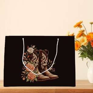 Country Western Flowers with Cowboy Boots Large Gift Bag