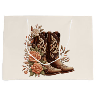 Country Western Flowers with Cowboy Boots Large Gift Bag