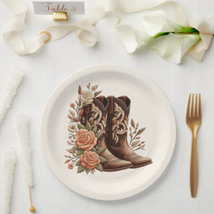 Country Western Flowers with Cowboy Boots Paper Plate