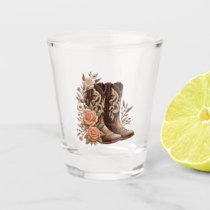 Country Western Flowers with Cowboy Boots Shot Glass