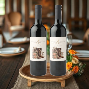 Country Western Flowers with Cowboy Boots Wine Label