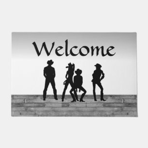 Country Western Fun Black and White Doormat