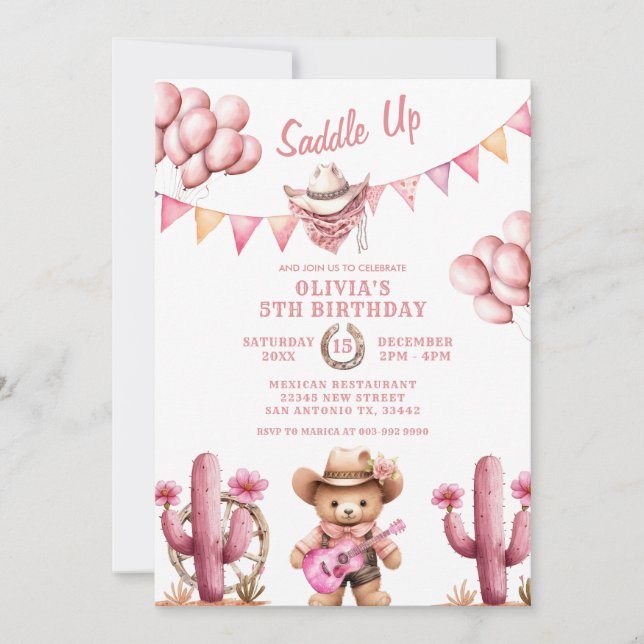 Country Western Girl Cowgirl Birthday Invitation (Front)