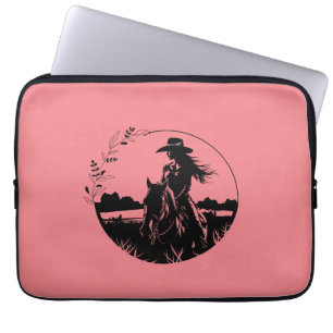 Country Western Girl Horse Riding on Field Laptop Sleeve