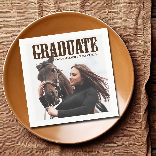 Country Western Graduate Photo Cowgirl Graduation Napkin (Creator Uploaded)
