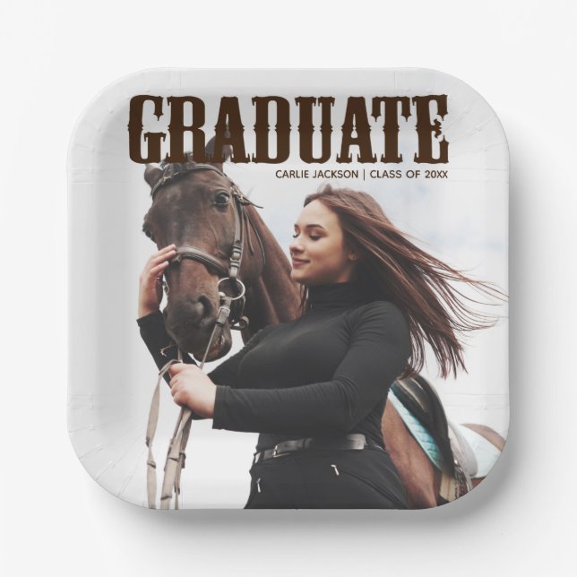 Country Western Graduate Photo Cowgirl Graduation Paper Plate (Front)