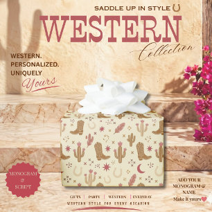 Country Western Hand-Drawn Pattern  Wrapping Paper
