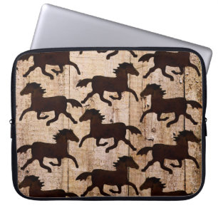 Country Western Horses on Barn Wood Cowboy Gifts Laptop Sleeve