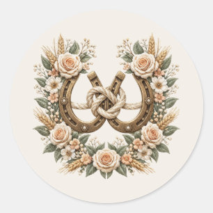 Country Western Horseshoes and Flowers Classic Round Sticker