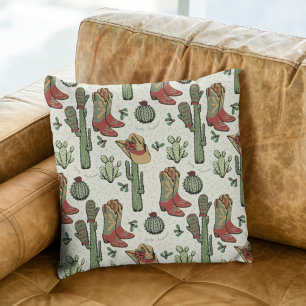 Country Western Ivory Cowgirl Howdy Christmas Cushion