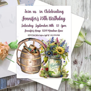 Country Western, Mason Jar, 15th Birthday Invitation