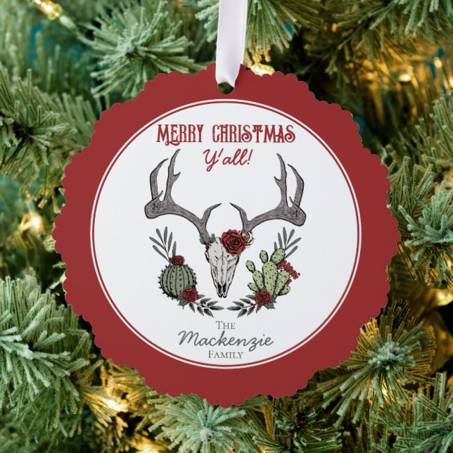 Country Western Merry Christmas Y'All Holiday Tree Decoration Card (Insitu (Tree))