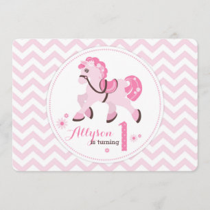 Country Western Pony Chevron Birthday Invitation