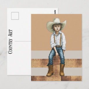 Country Western Ranch Young Cowgirl On Post Style Postcard