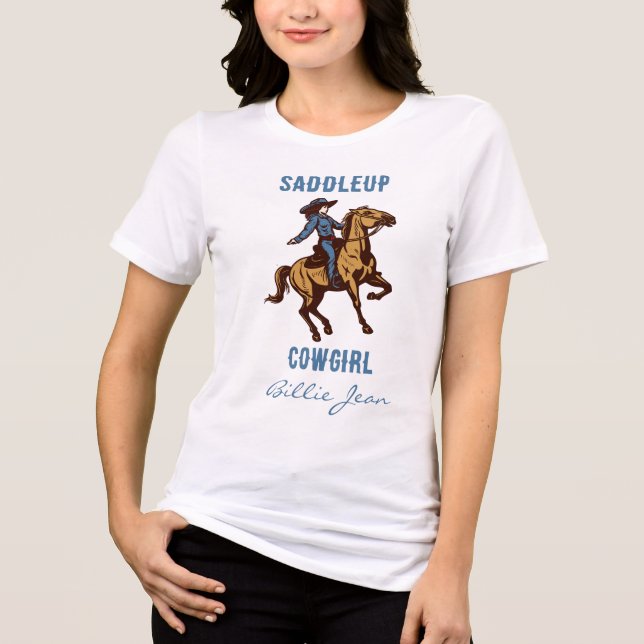 Country Western Rodeo Saddleup Cowgirl T-Shirt Tri-Blend Shirt (Front)
