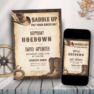 Country Western   Rustic Cowboy Birthday  Invitation