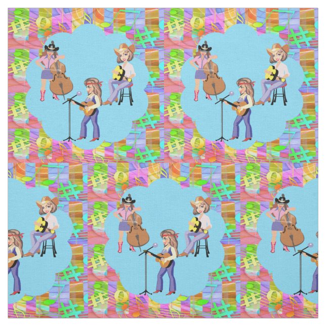 Country Western Singing Cowgirl Band Fabric (Swatch)