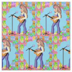 Country Western Singing Cowgirl With Guitar Fabric