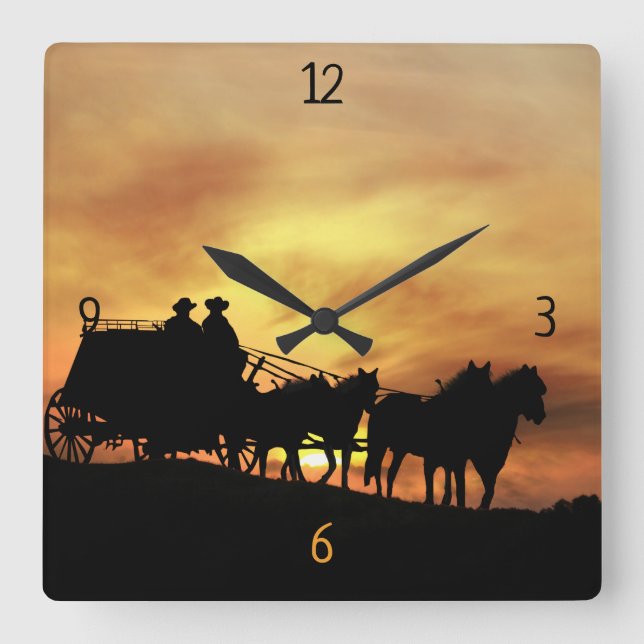 Country Western Stagecoach Square Wall Clock (Front)