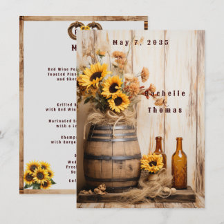 Country Western Sunflowers Whiskey Barrel Menu