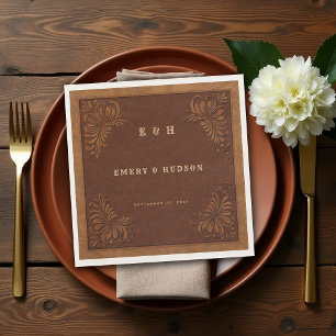 Country Western Tooled Rustic Terracotta Wedding Napkin
