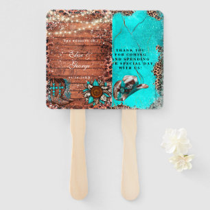 Country Western Turquoise Wood Wedding Hand Fan