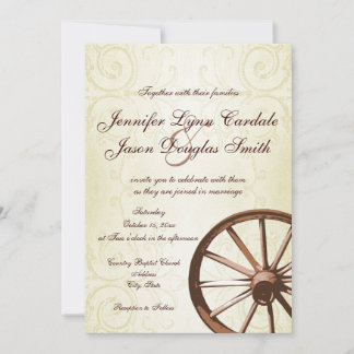 Country Western Wagon Wheel Wedding Invitation
