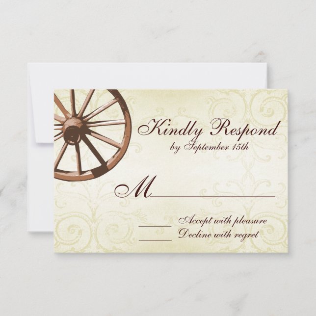 Country Western Wagon Wheel Wedding RSVP Card (Front)