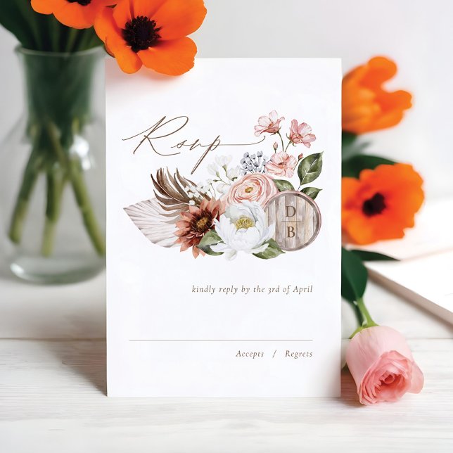 Country Western Watercolor Bohemian Florals Barrel RSVP Card (Country Western Watercolor Bohemian Florals Barrel RSVP Card)