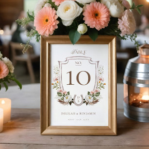 Country Western Watercolor Floral Crest Horseshoe Table Number