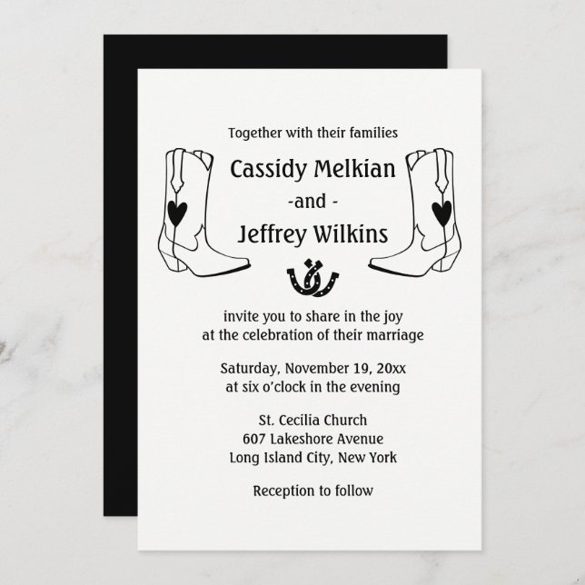 Country Western Wedding Cowboy Boots Farm Rustic Invitation (Front/Back)