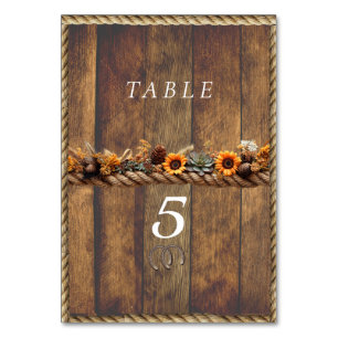 Country Western Wedding Sunflowers Succulents Rope Table Number
