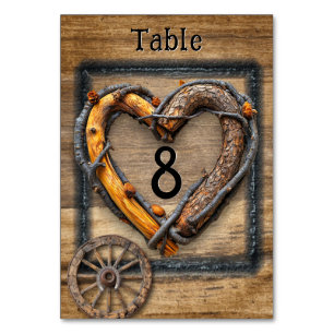 Country Western Wedding Twig Frame Wagon Wheel Table Number