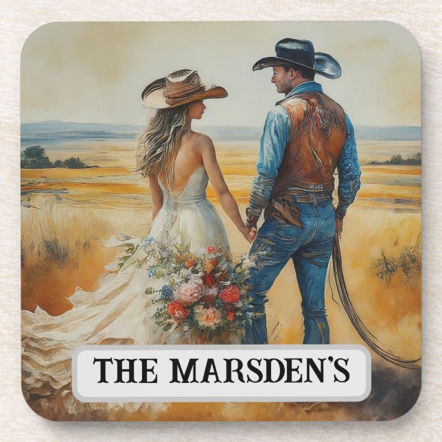 Country Western Wedding Watercolor Coaster (Front)
