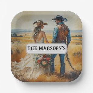 Country Western Wedding Watercolor Paper Plate