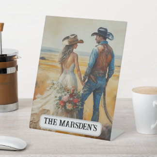Country Western Wedding Watercolor Pedestal Sign