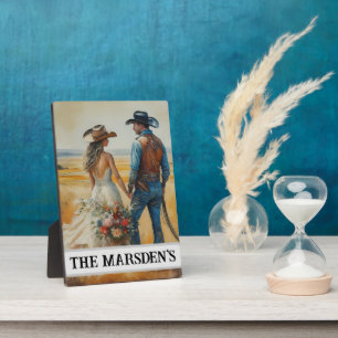 Country Western Wedding Watercolor Plaque