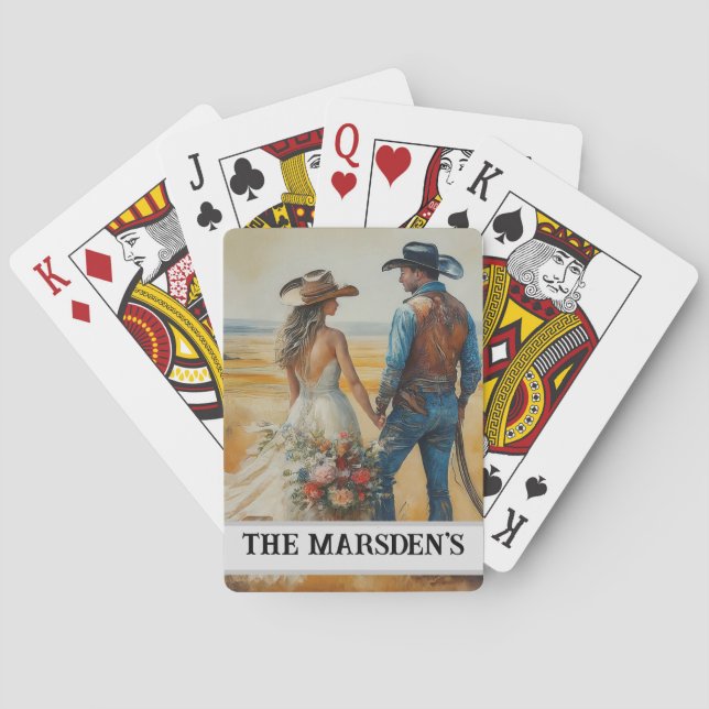 Country Western Wedding Watercolor Playing Cards (Back)