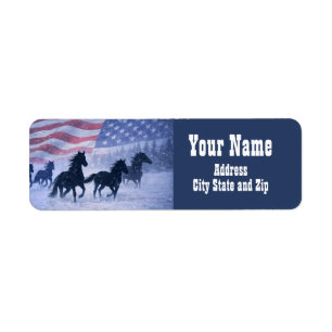 Country Western Wild Horses Flag Return Address